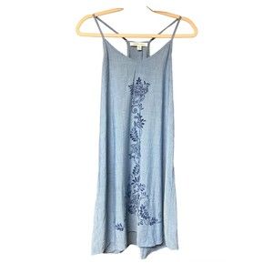 Karen Kane Chambray Blue Flower Motif Print V-Neck T-Back Dress Size Medium